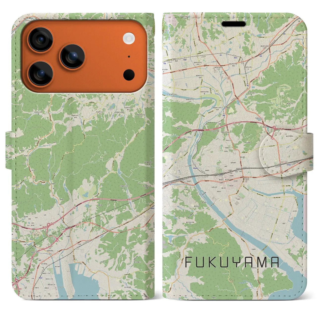 【福山(広島県)】地図柄iPhoneケース(手帳タイプ)