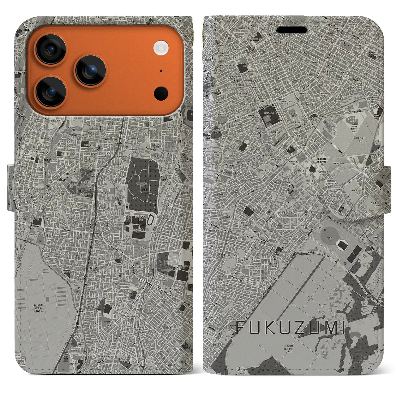 【福住(北海道)】地図柄iPhoneケース(手帳タイプ)