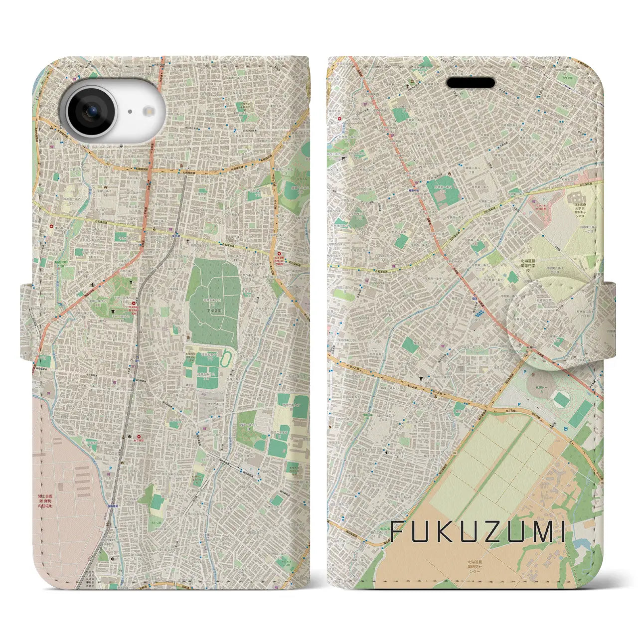 【福住(北海道)】地図柄iPhoneケース(手帳タイプ)