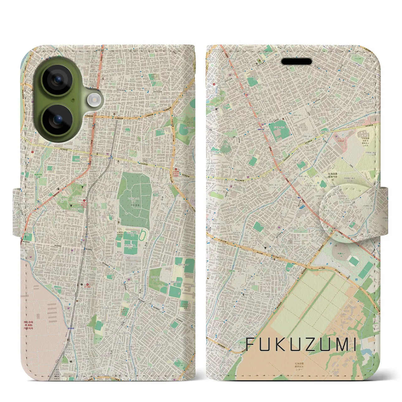 【福住(北海道)】地図柄iPhoneケース(手帳タイプ)モノトーン・iPhone 17 Pro Max 用