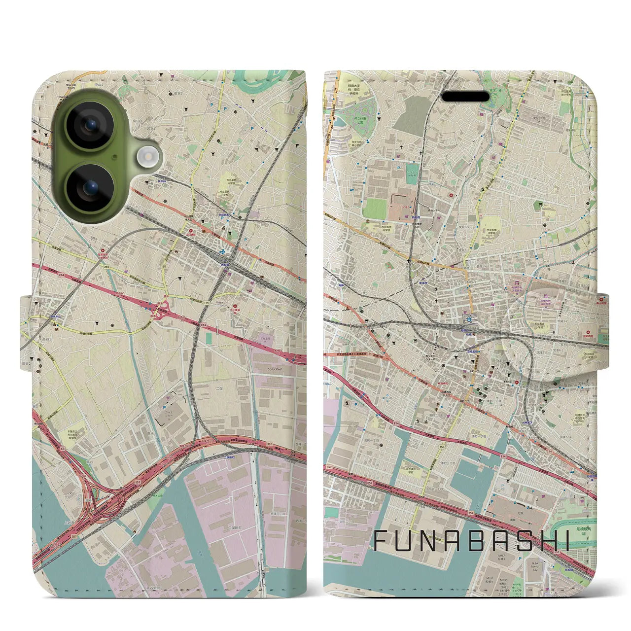 【船橋(千葉県)】地図柄iPhoneケース(手帳タイプ)