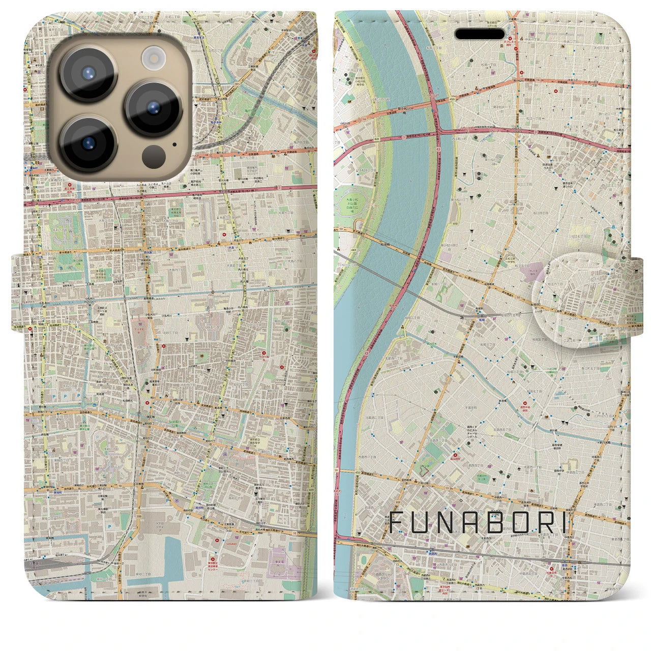 【船堀(東京都)】地図柄iPhoneケース(手帳タイプ)
