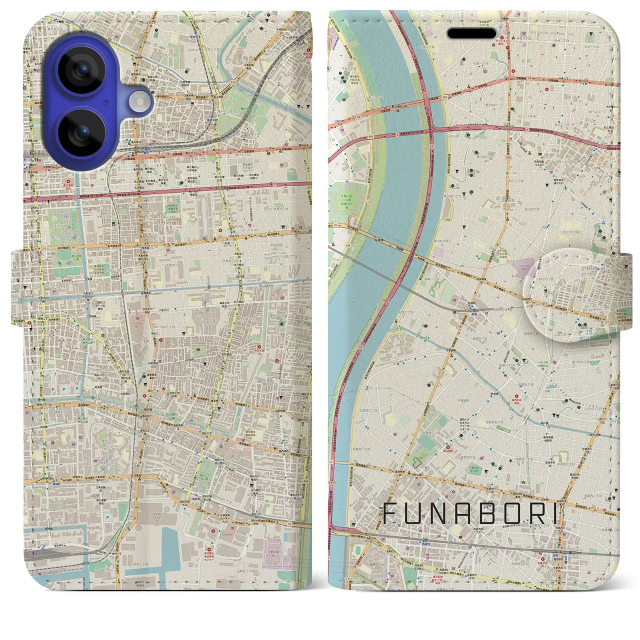 【船堀(東京都)】地図柄iPhoneケース(手帳タイプ)ナチュラル・iPhone 16 Pro Max 用