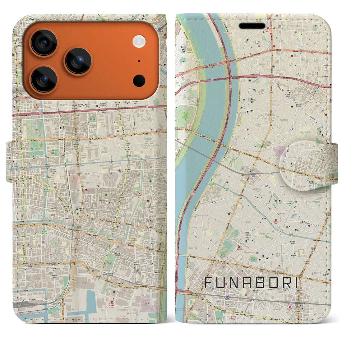 【船堀(東京都)】地図柄iPhoneケース(手帳タイプ)ナチュラル・iPhone 17 Pro Max 用