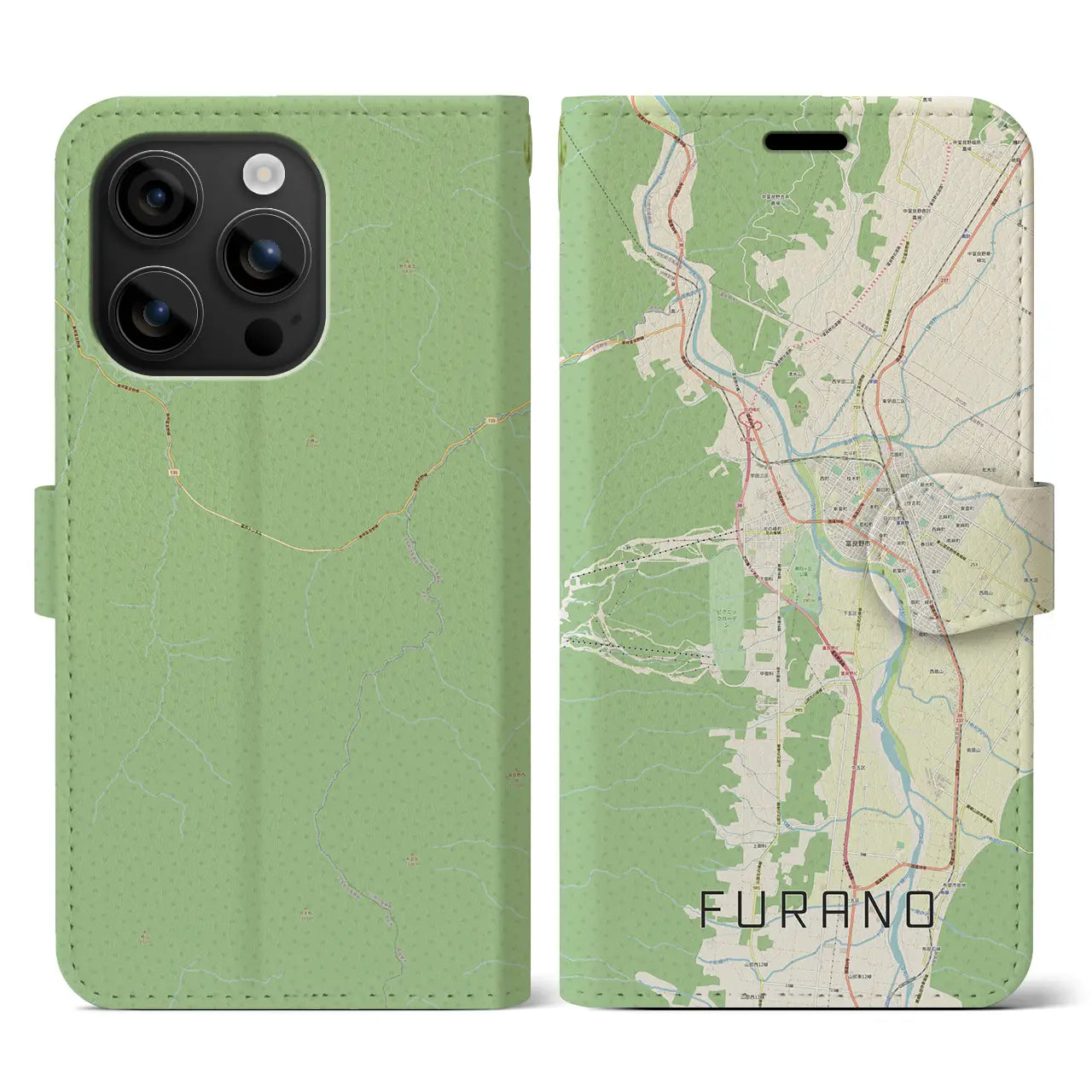 【富良野(北海道)】地図柄iPhoneケース(手帳タイプ)ナチュラル・iPhone 16 用