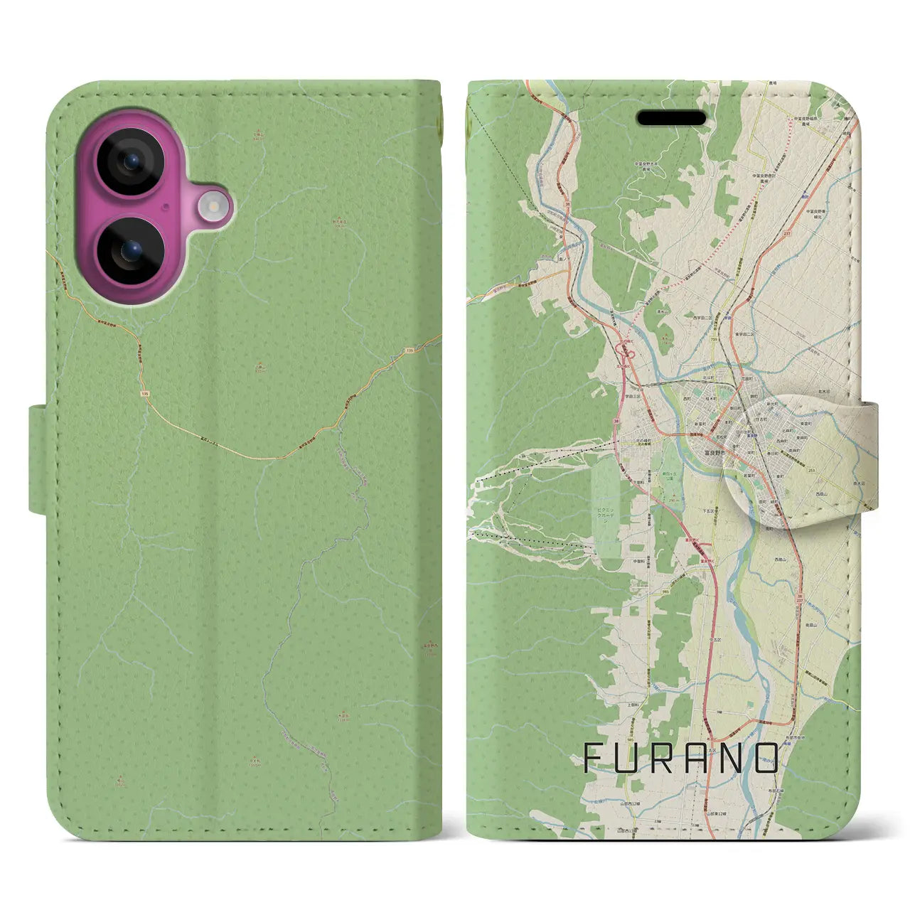 【富良野(北海道)】地図柄iPhoneケース(手帳タイプ)ナチュラル・iPhone 16 Pro 用