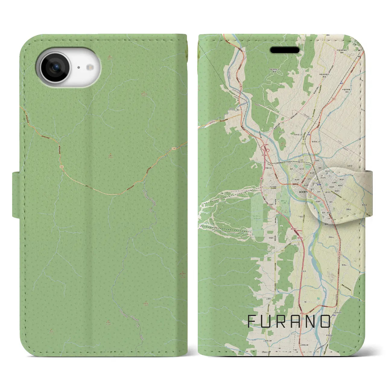 【富良野(北海道)】地図柄iPhoneケース(手帳タイプ)