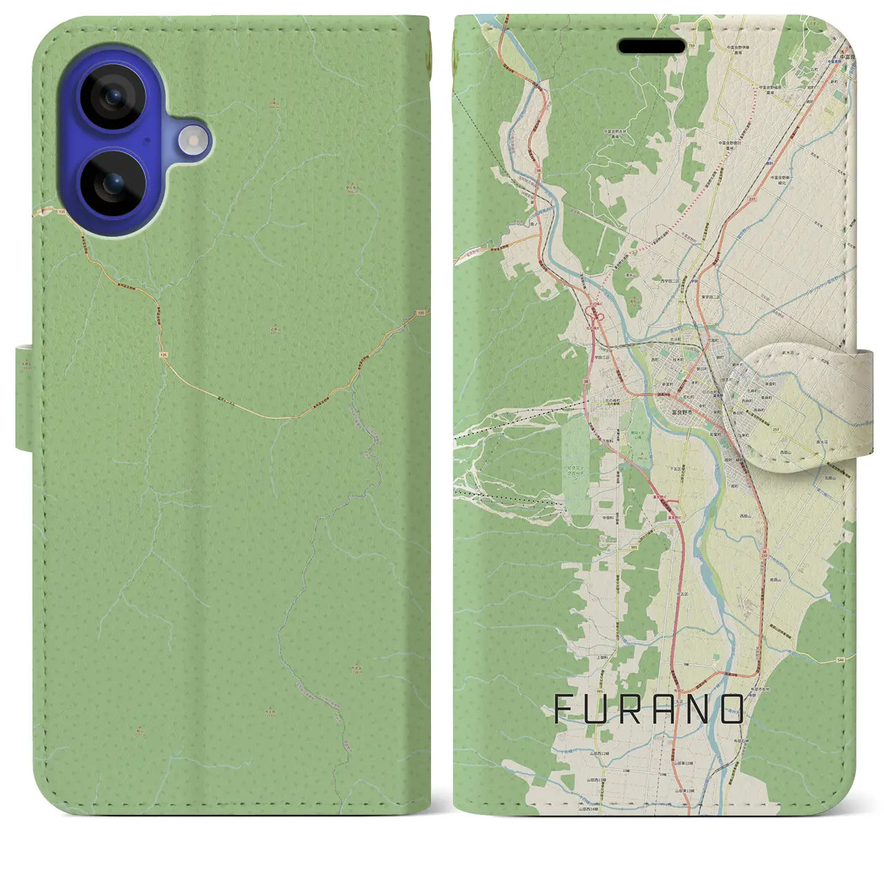 【富良野(北海道)】地図柄iPhoneケース(手帳タイプ)ナチュラル・iPhone 16 Pro Max 用