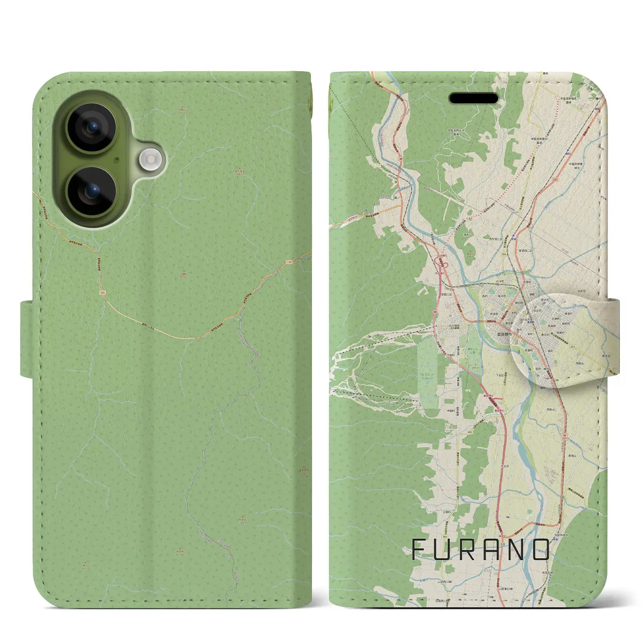 【富良野(北海道)】地図柄iPhoneケース(手帳タイプ)モノトーン・iPhone 17 Pro Max 用