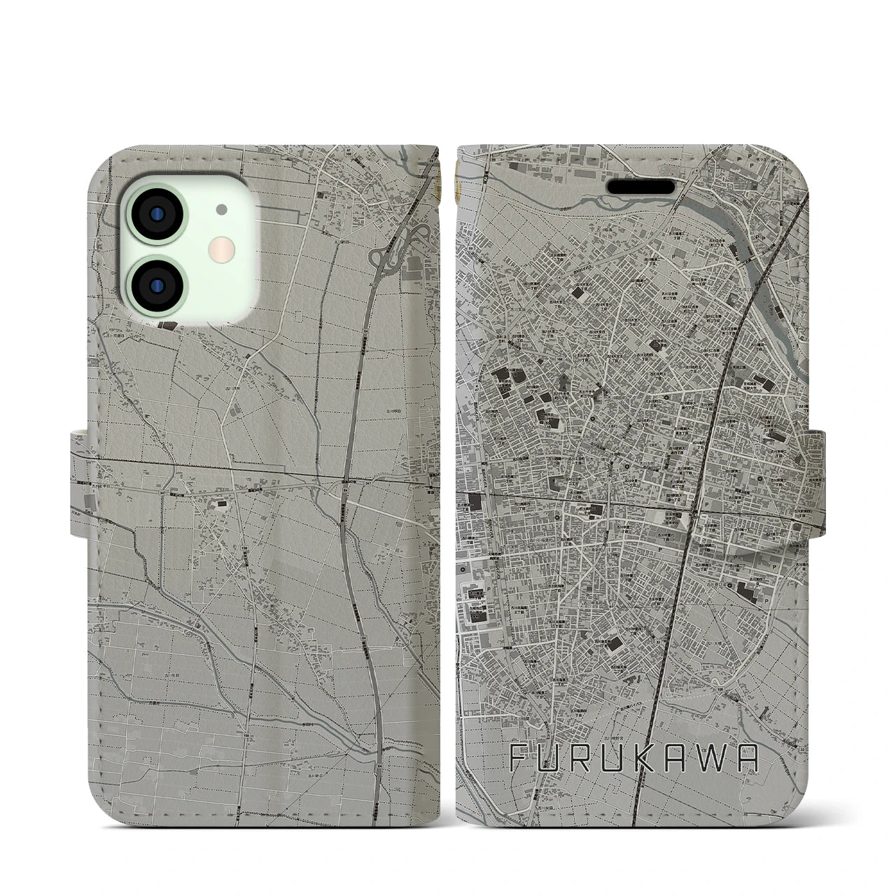 【古川(宮城県)】地図柄iPhoneケース(手帳タイプ)