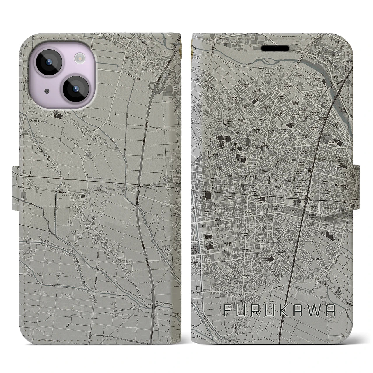 【古川(宮城県)】地図柄iPhoneケース(手帳タイプ)