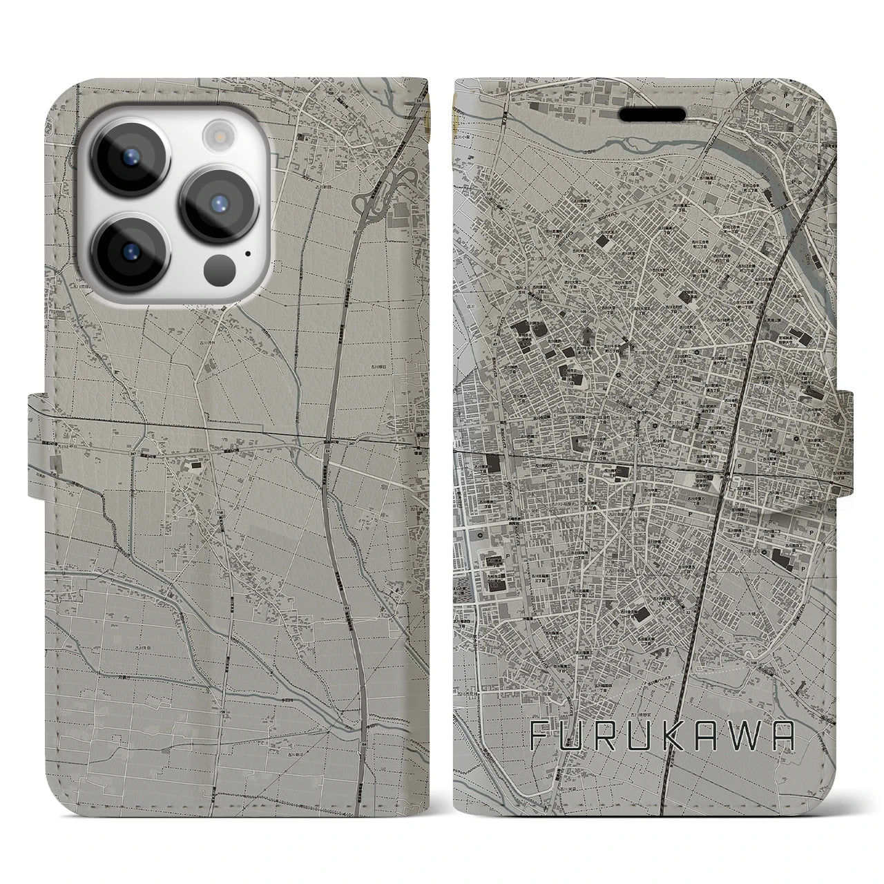 【古川(宮城県)】地図柄iPhoneケース(手帳タイプ)