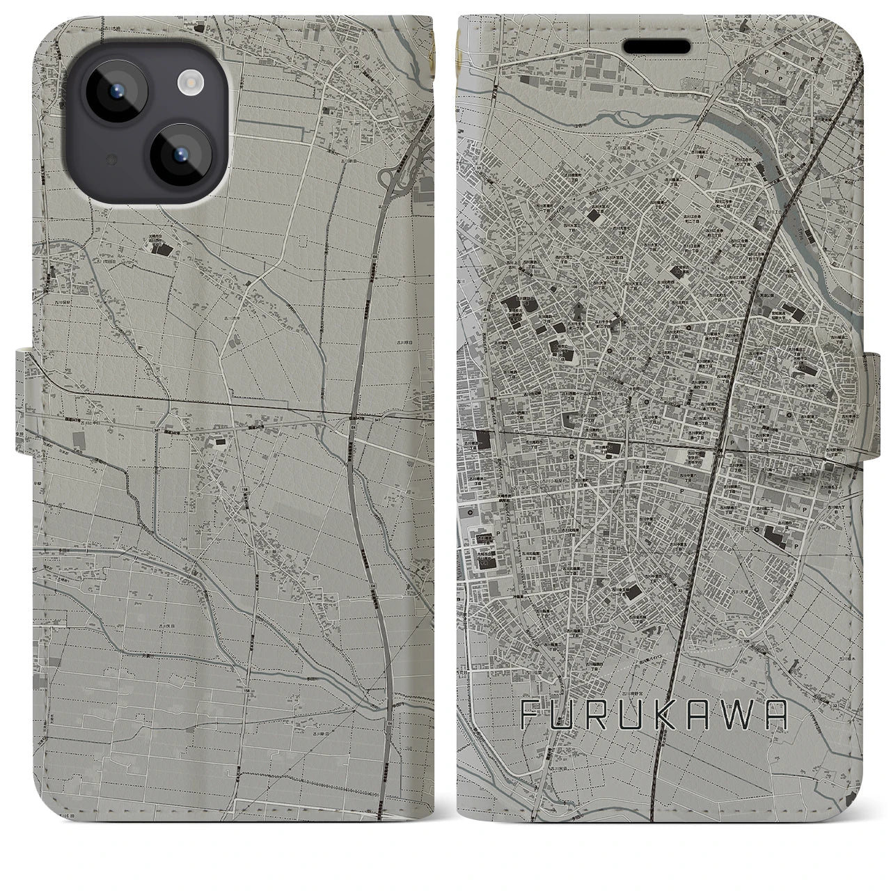 【古川(宮城県)】地図柄iPhoneケース(手帳タイプ)