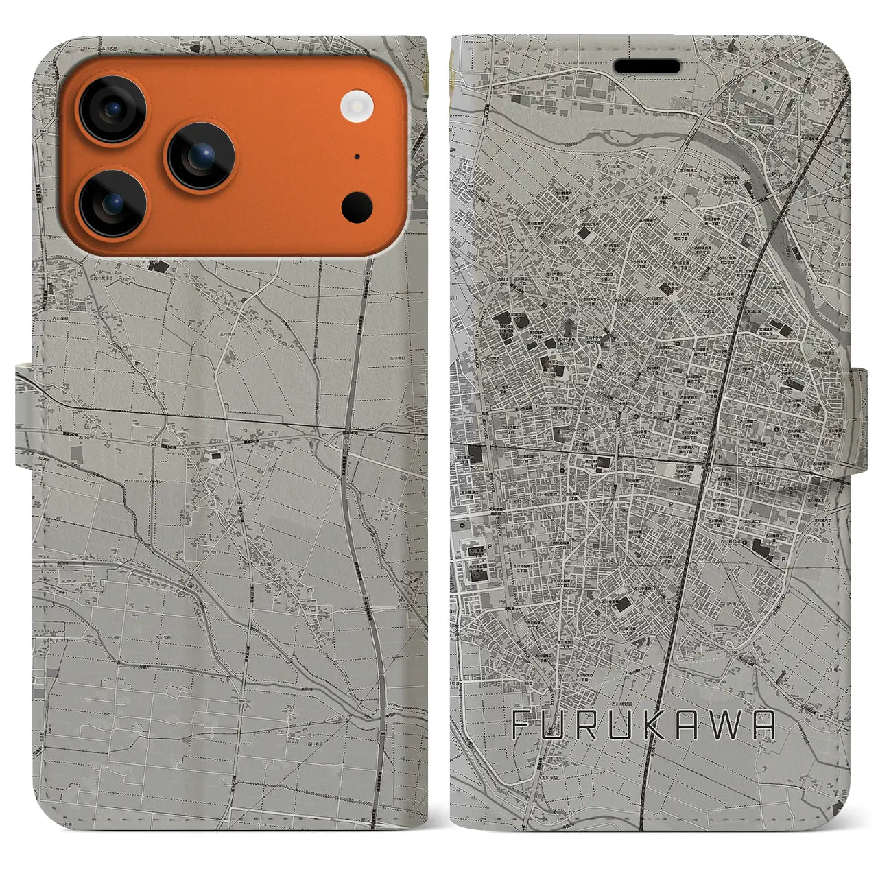 【古川(宮城県)】地図柄iPhoneケース(手帳タイプ)