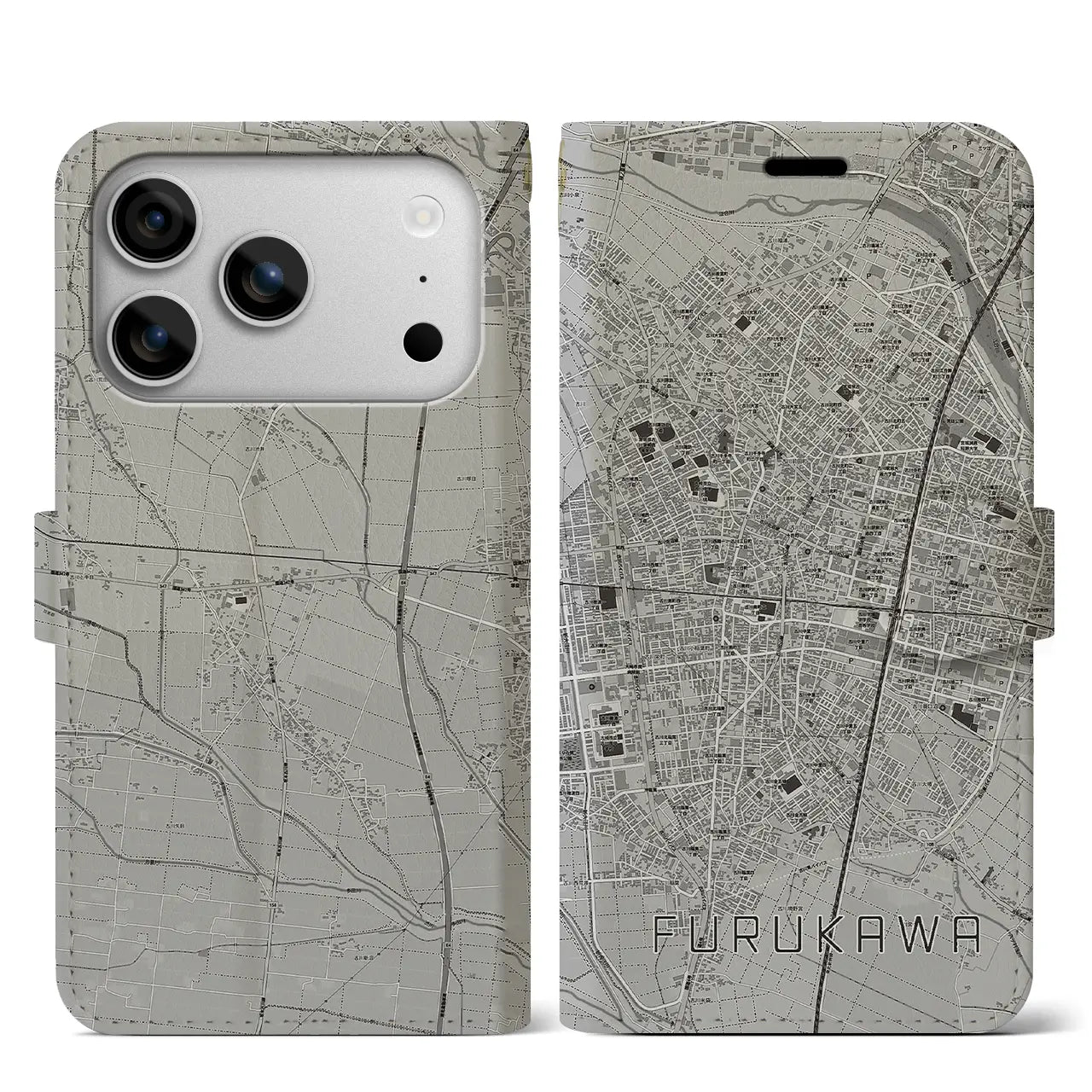 【古川(宮城県)】地図柄iPhoneケース(手帳タイプ)