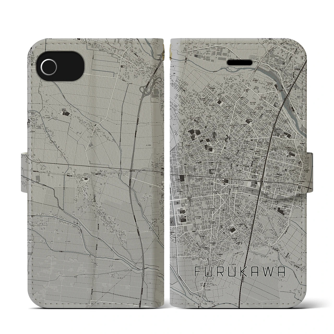 【古川(宮城県)】地図柄iPhoneケース(手帳タイプ)