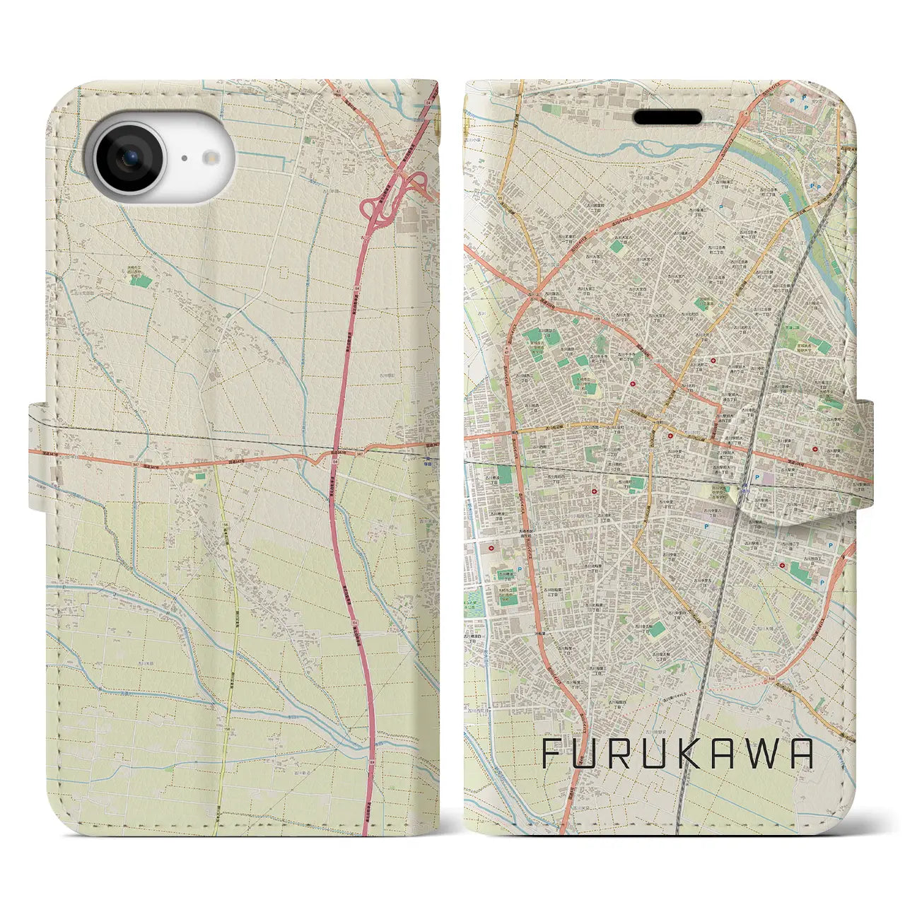 【古川(宮城県)】地図柄iPhoneケース(手帳タイプ)