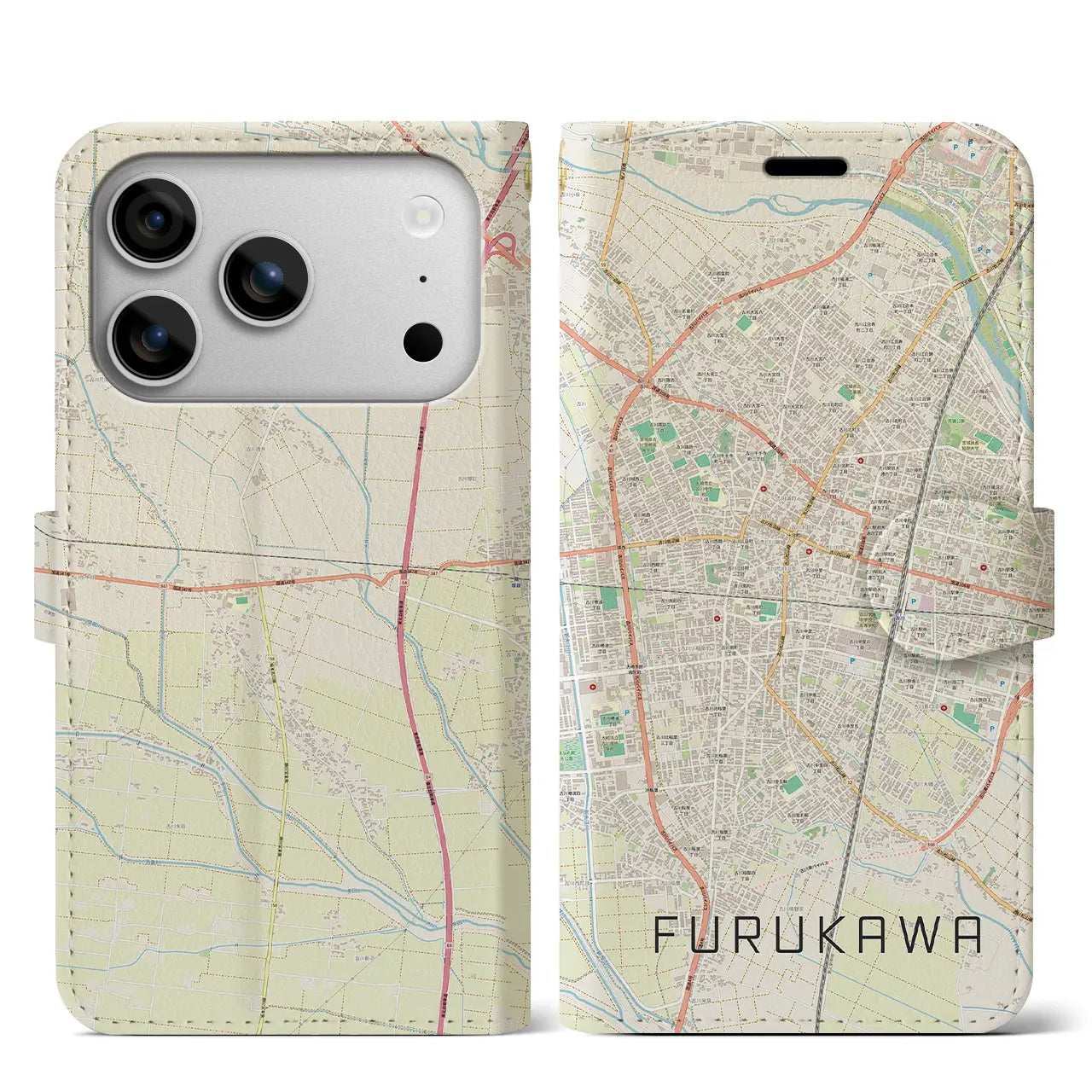 【古川(宮城県)】地図柄iPhoneケース(手帳タイプ)