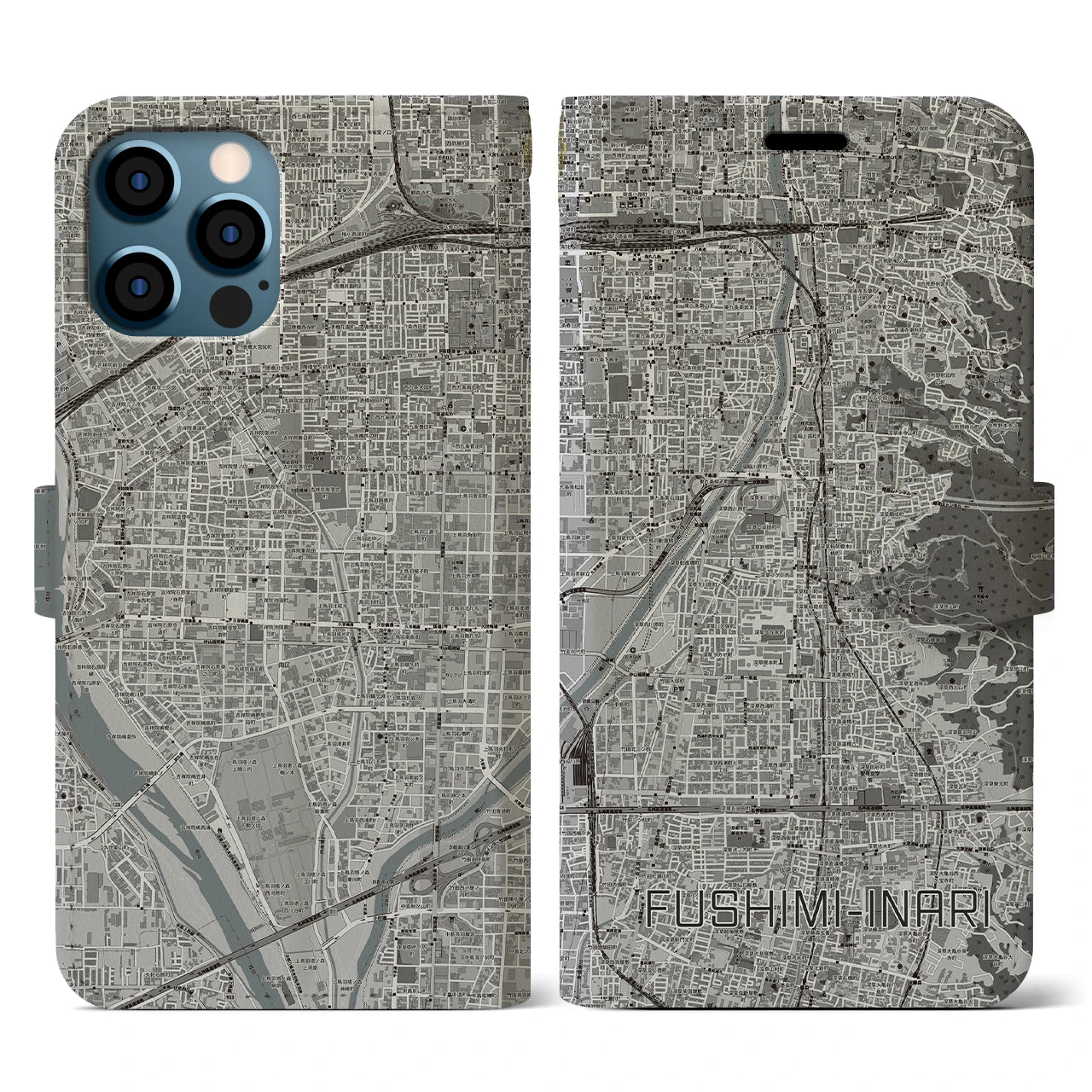 【伏見稲荷(京都府)】地図柄iPhoneケース(手帳タイプ)