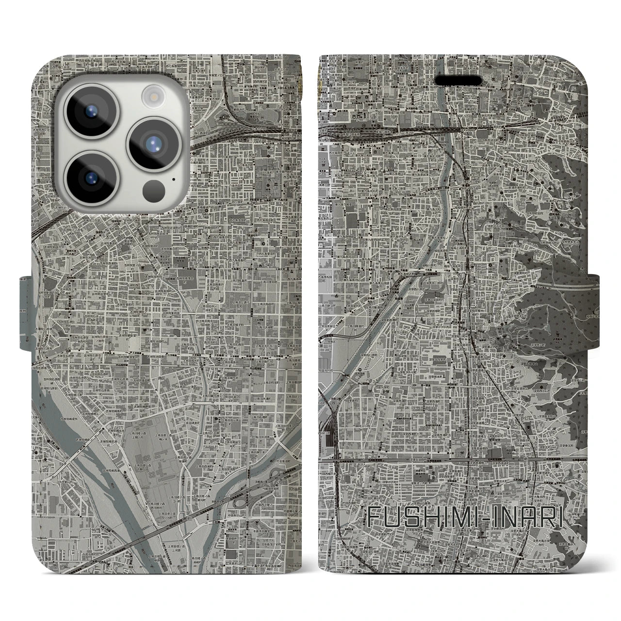 【伏見稲荷(京都府)】地図柄iPhoneケース(手帳タイプ)