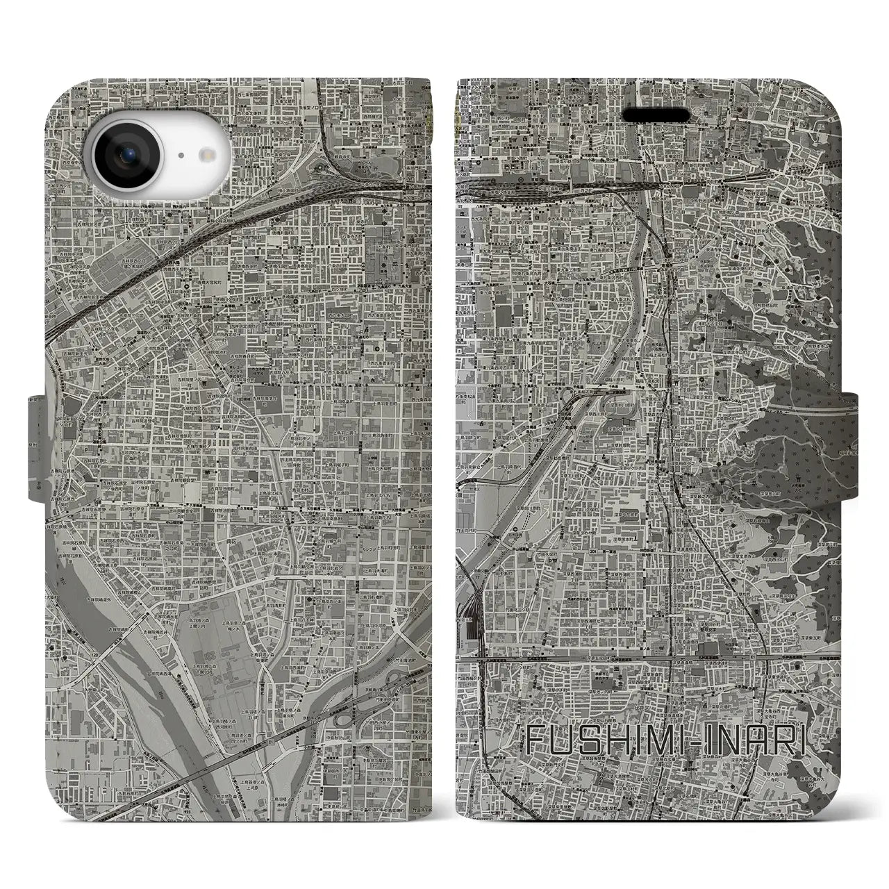 【伏見稲荷(京都府)】地図柄iPhoneケース(手帳タイプ)