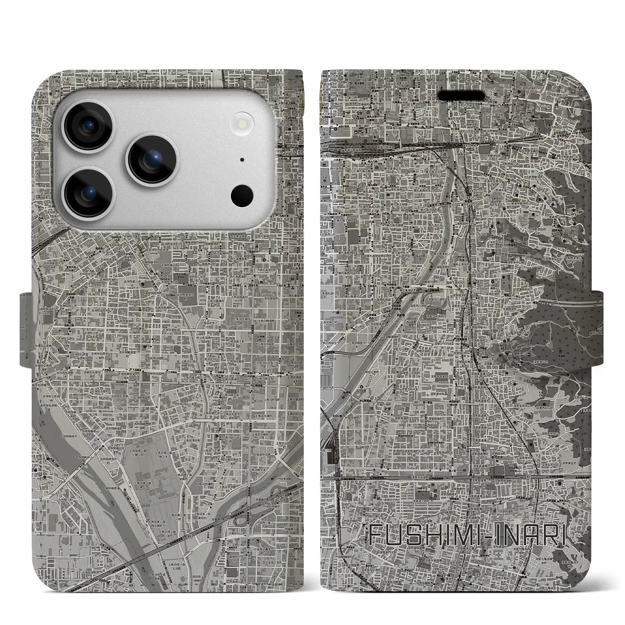 【伏見稲荷(京都府)】地図柄iPhoneケース(手帳タイプ)