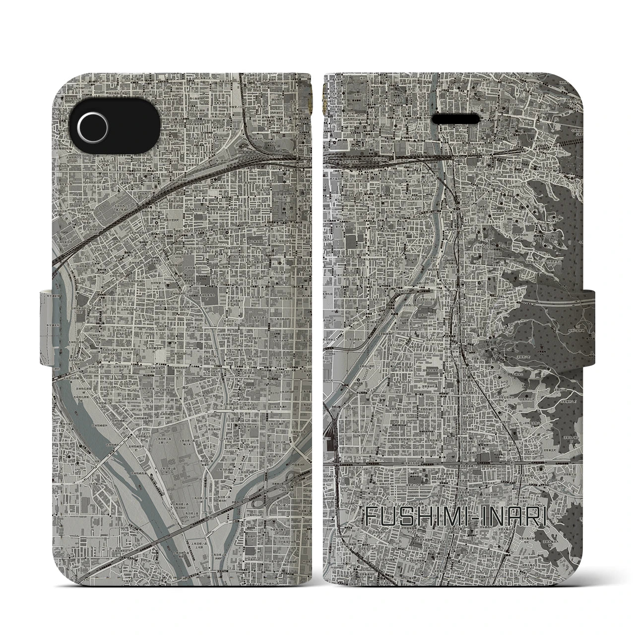 【伏見稲荷(京都府)】地図柄iPhoneケース(手帳タイプ)