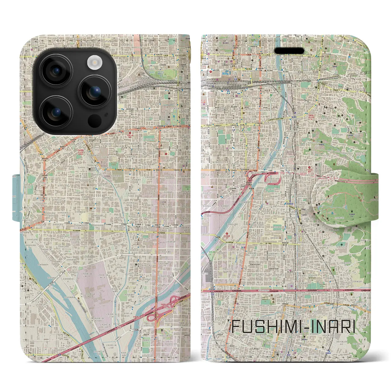 【伏見稲荷(京都府)】地図柄iPhoneケース(手帳タイプ)ナチュラル・iPhone 16 用