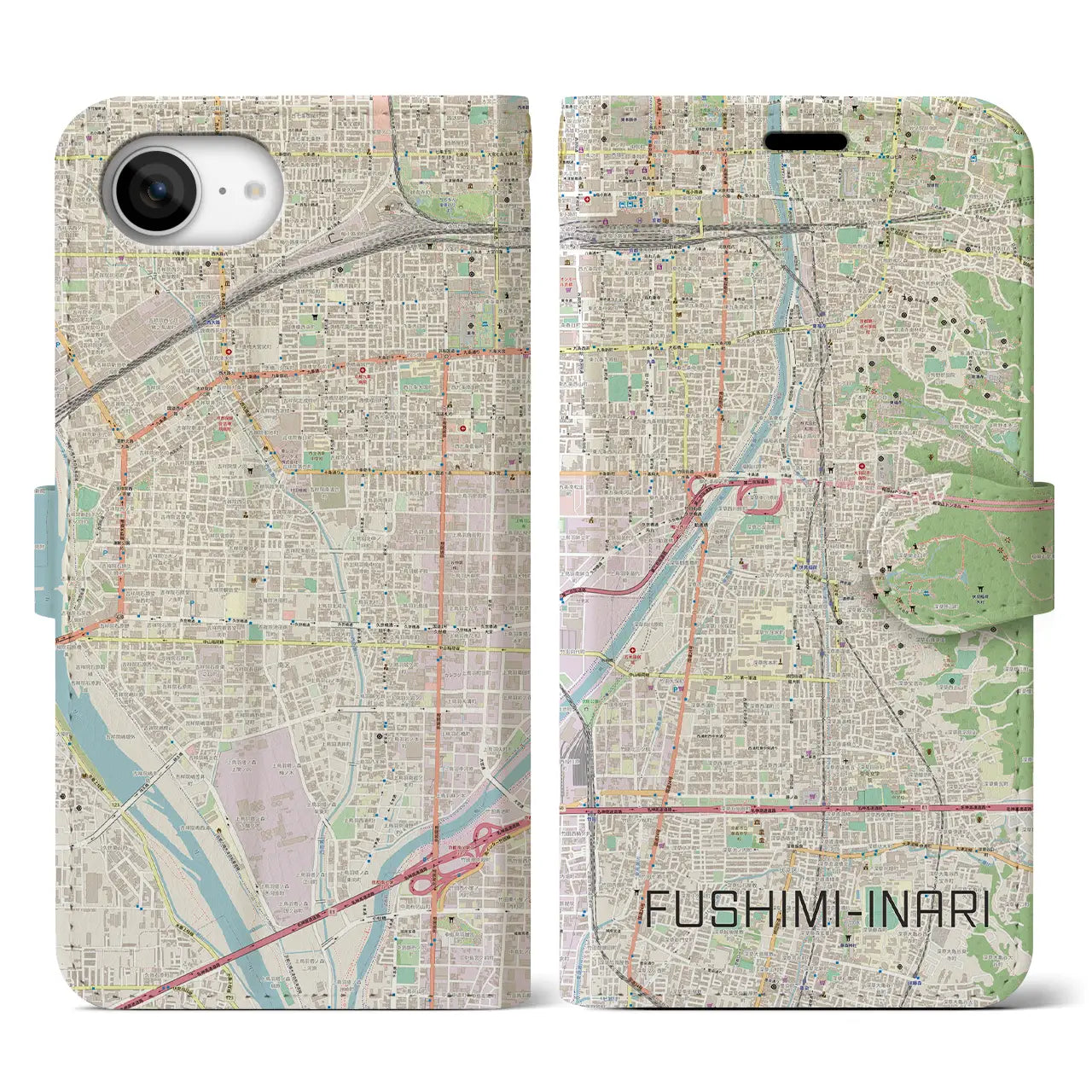 【伏見稲荷(京都府)】地図柄iPhoneケース(手帳タイプ)