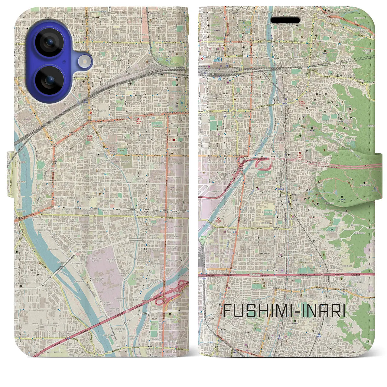 【伏見稲荷(京都府)】地図柄iPhoneケース(手帳タイプ)ナチュラル・iPhone 16 Pro Max 用