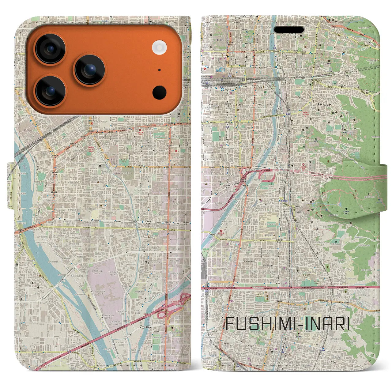 【伏見稲荷(京都府)】地図柄iPhoneケース(手帳タイプ)
