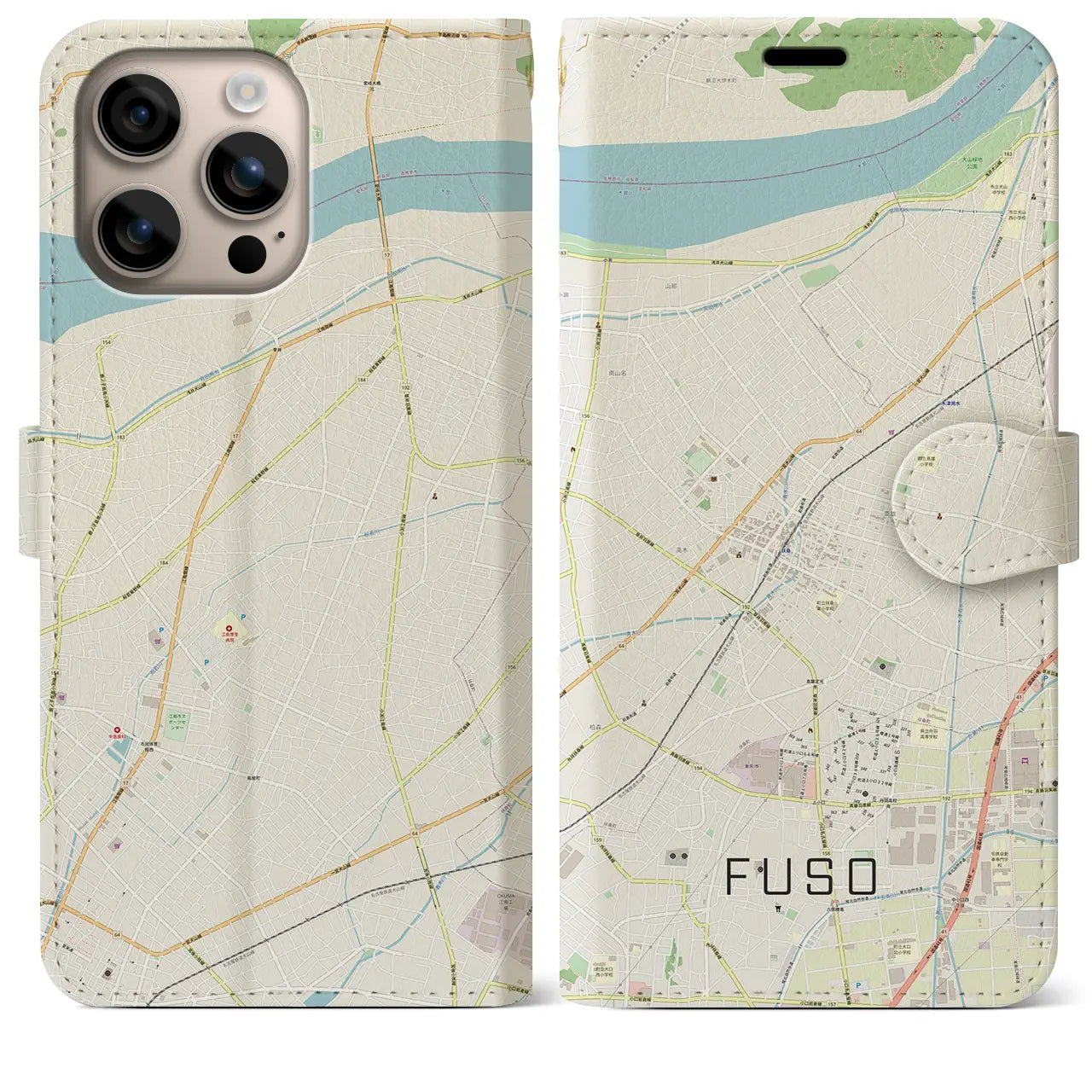 【扶桑(愛知県)】地図柄iPhoneケース(手帳タイプ)ナチュラル・iPhone 16 Plus 用