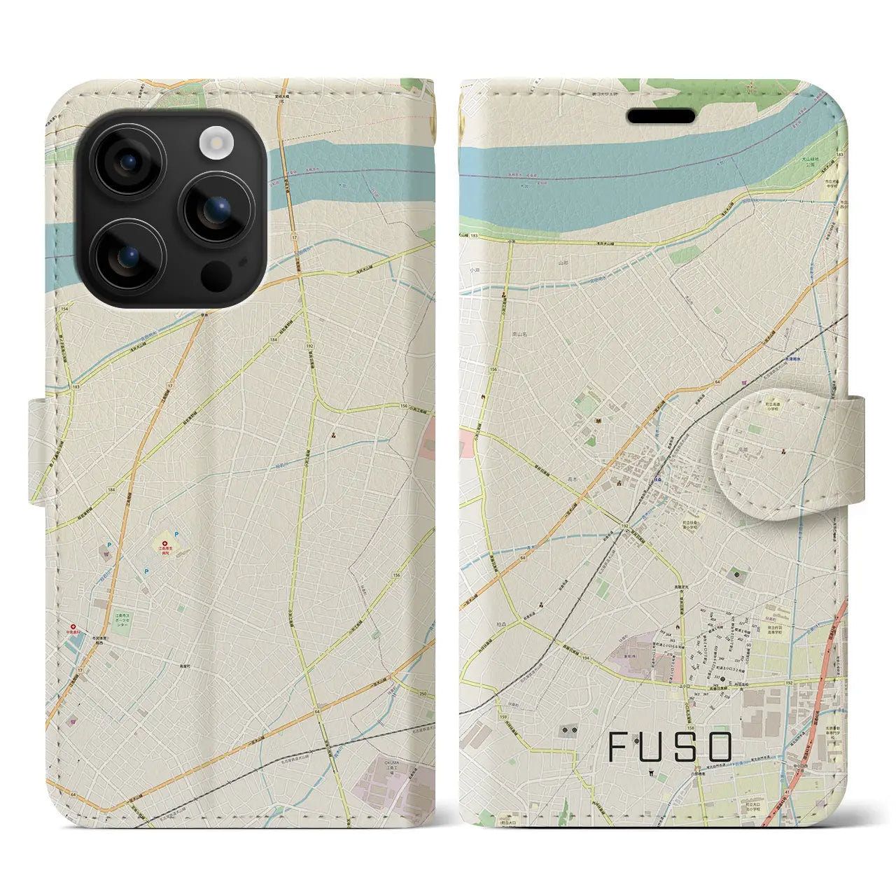 【扶桑(愛知県)】地図柄iPhoneケース(手帳タイプ)ナチュラル・iPhone 16 用