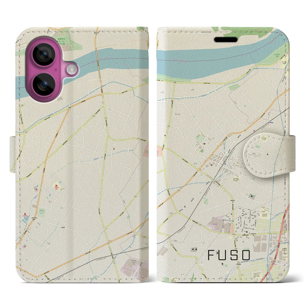 【扶桑(愛知県)】地図柄iPhoneケース(手帳タイプ)ナチュラル・iPhone 16 Pro 用