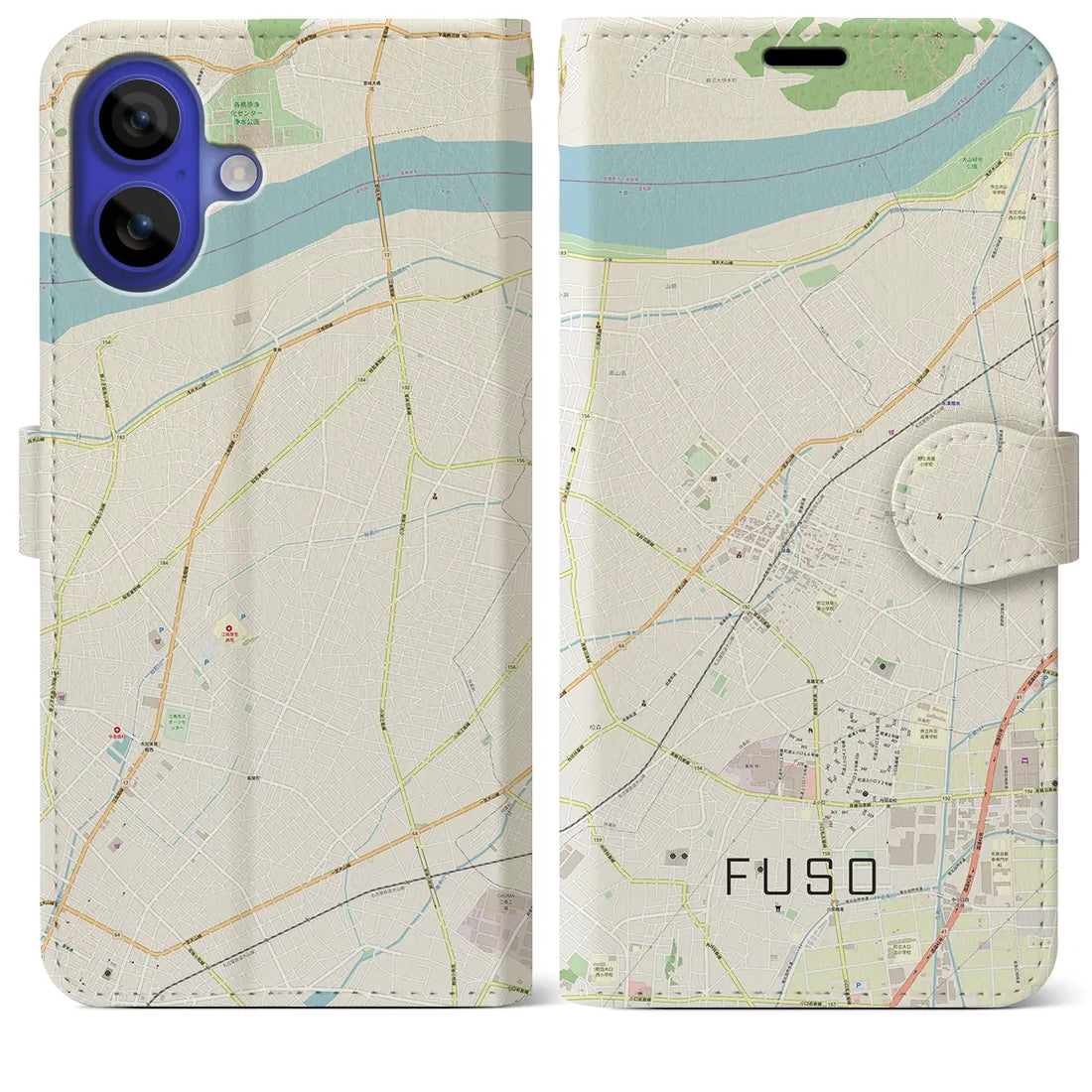 【扶桑(愛知県)】地図柄iPhoneケース(手帳タイプ)ナチュラル・iPhone 16 Pro Max 用