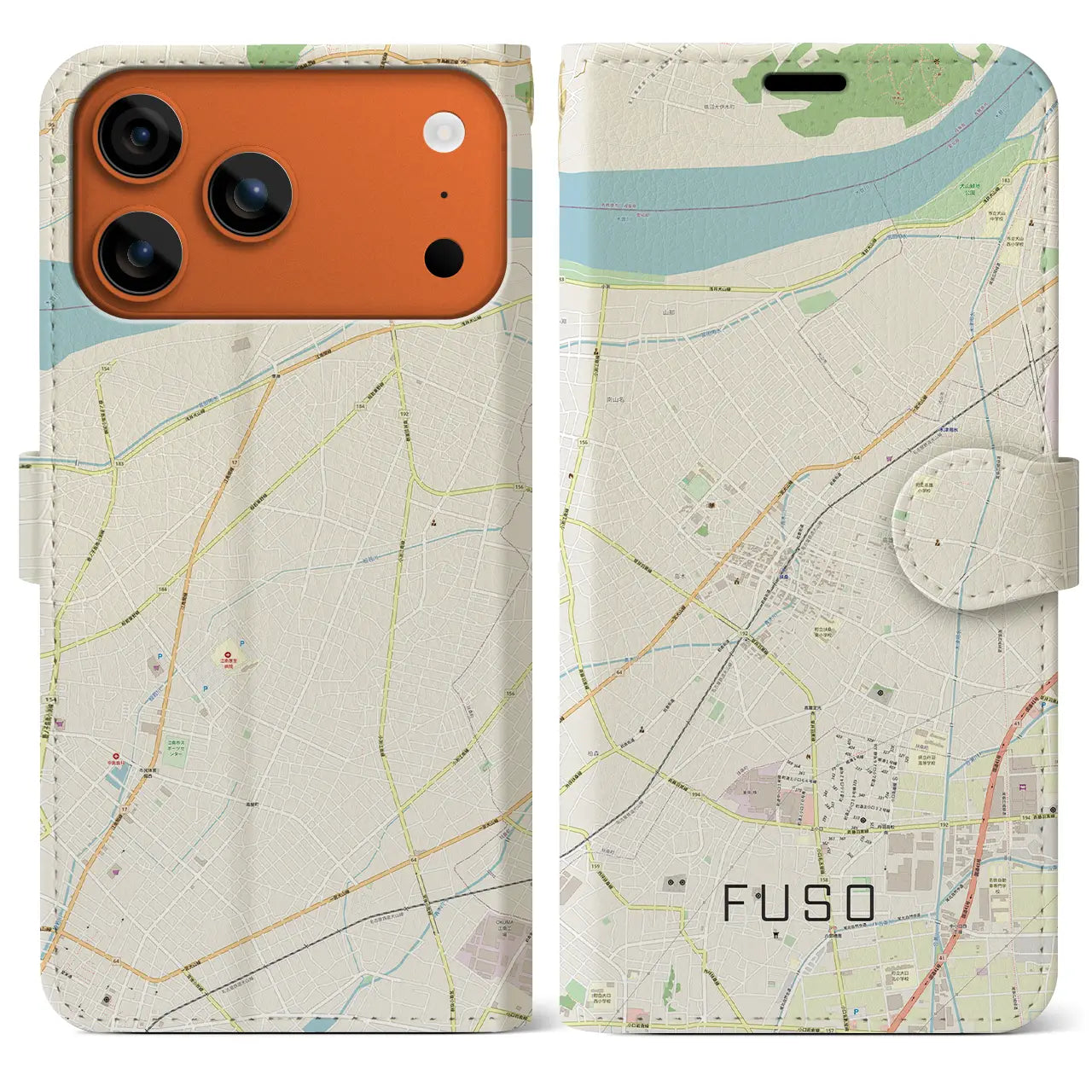 【扶桑(愛知県)】地図柄iPhoneケース(手帳タイプ)ナチュラル・iPhone 17 Pro Max 用