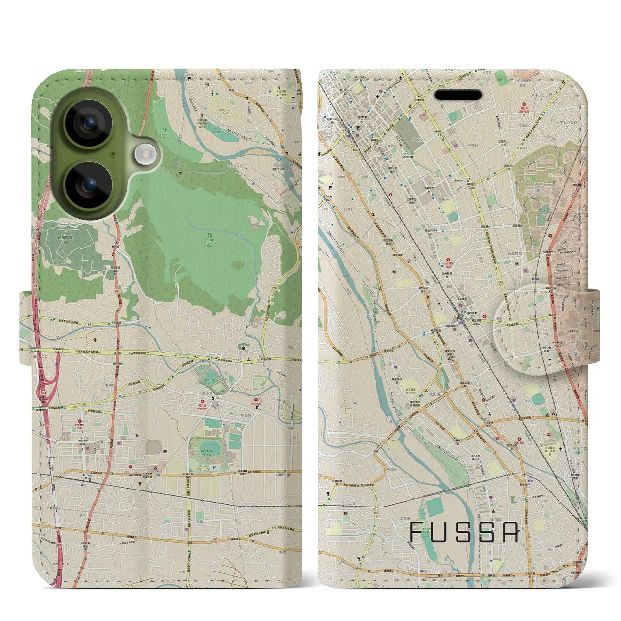 【福生(東京都)】地図柄iPhoneケース(手帳タイプ)モノトーン・iPhone 17 Pro Max 用