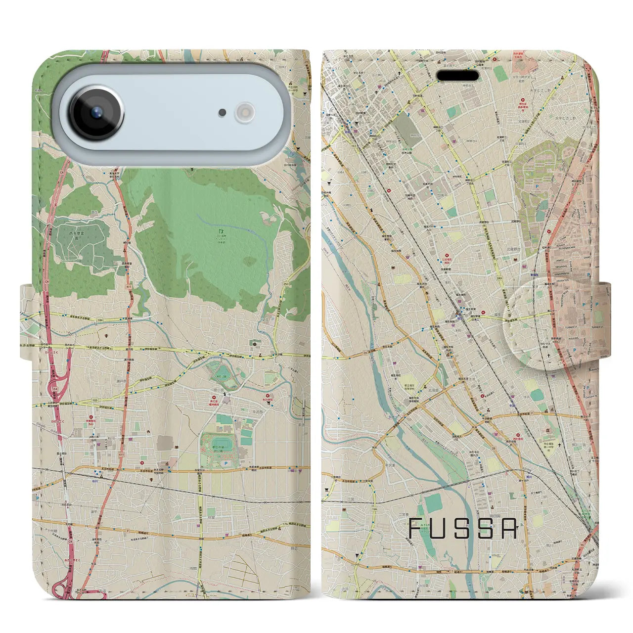 【福生(東京都)】地図柄iPhoneケース(手帳タイプ)ナチュラル・iPhone 17 Pro Max 用