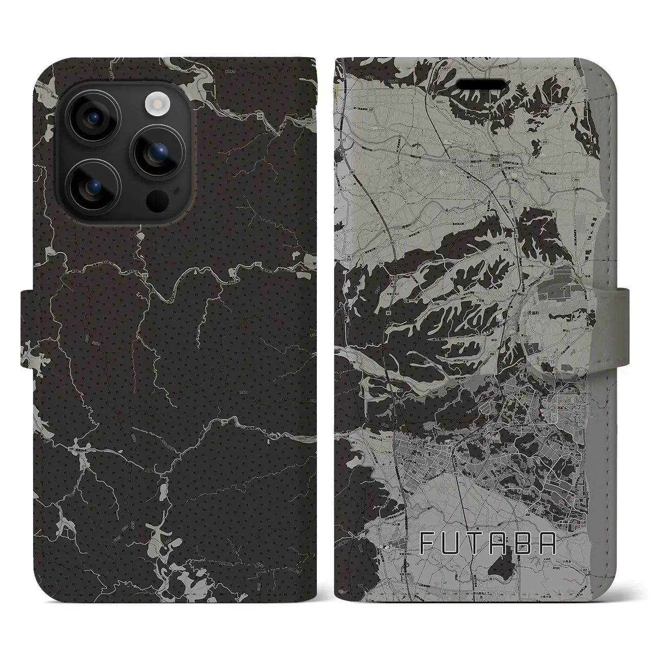 【双葉(福島県)】地図柄iPhoneケース(手帳タイプ)モノトーン・iPhone 16 用