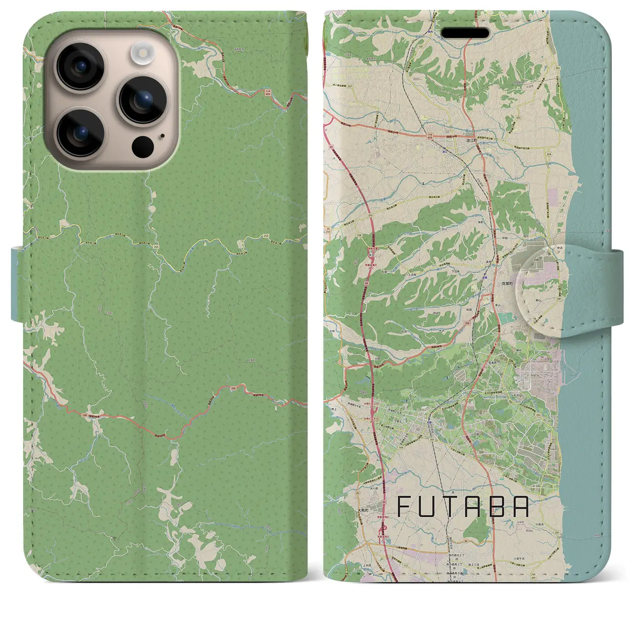 【双葉(福島県)】地図柄iPhoneケース(手帳タイプ)ナチュラル・iPhone 16 Plus 用