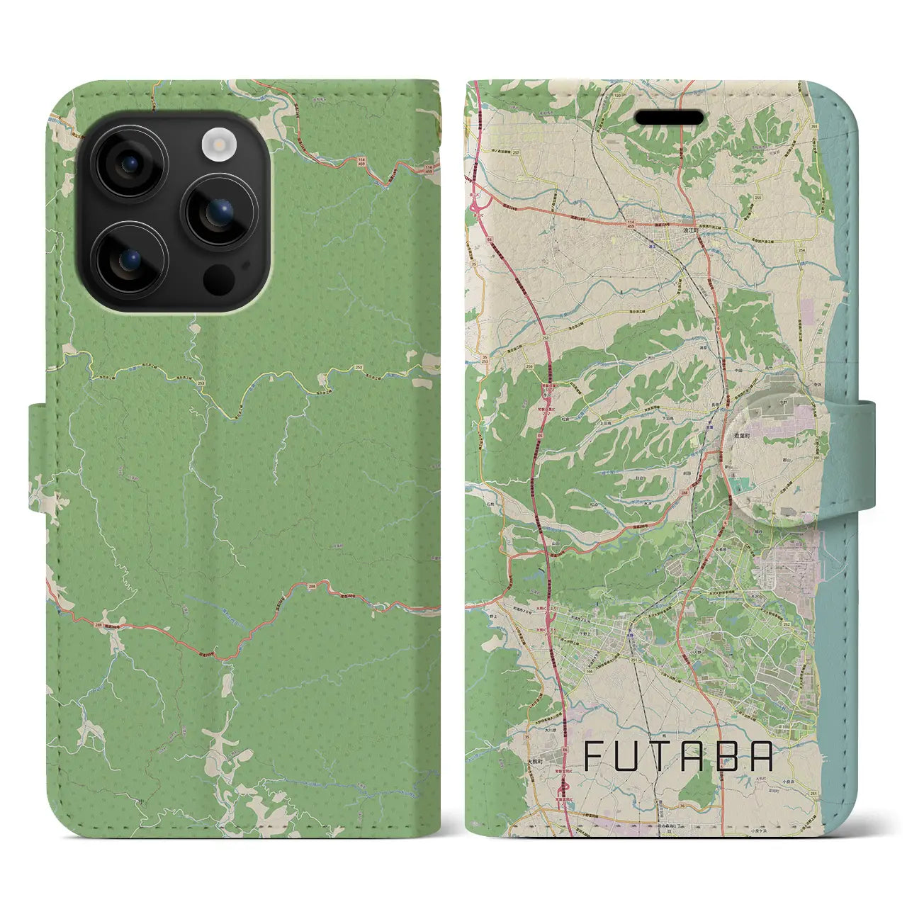 【双葉(福島県)】地図柄iPhoneケース(手帳タイプ)ナチュラル・iPhone 16 用