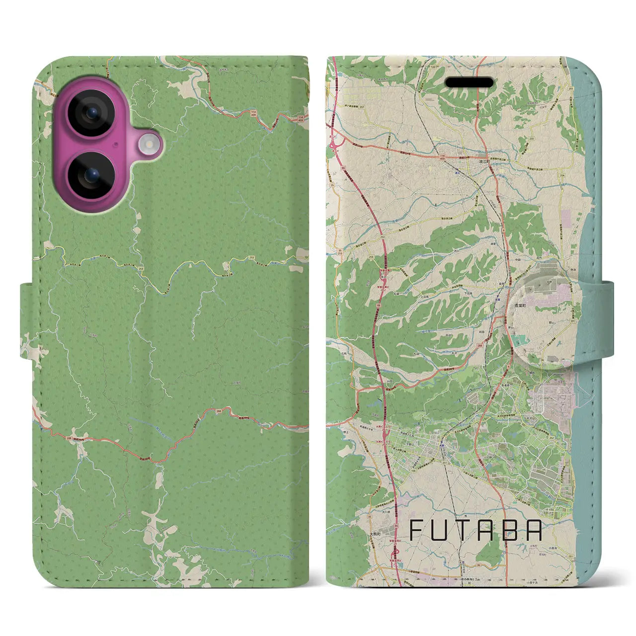 【双葉(福島県)】地図柄iPhoneケース(手帳タイプ)ナチュラル・iPhone 16 Pro 用