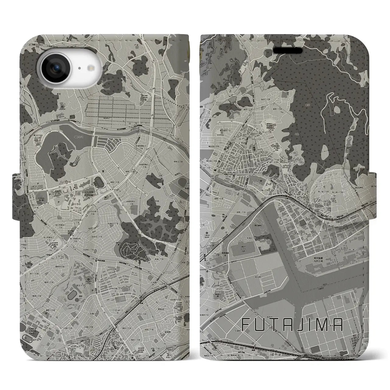 【二島(福岡県)】地図柄iPhoneケース(手帳タイプ)