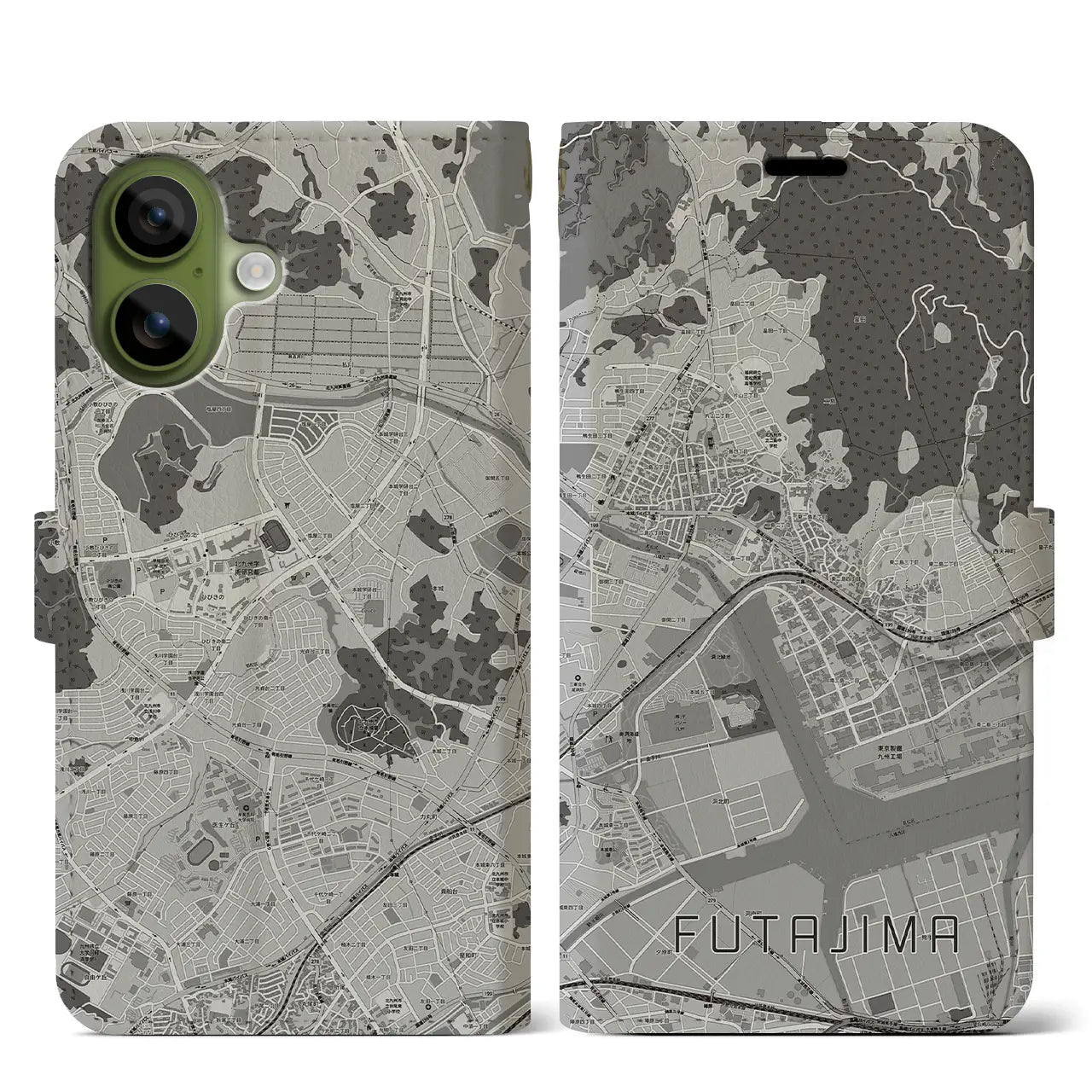 【二島(福岡県)】地図柄iPhoneケース(手帳タイプ)