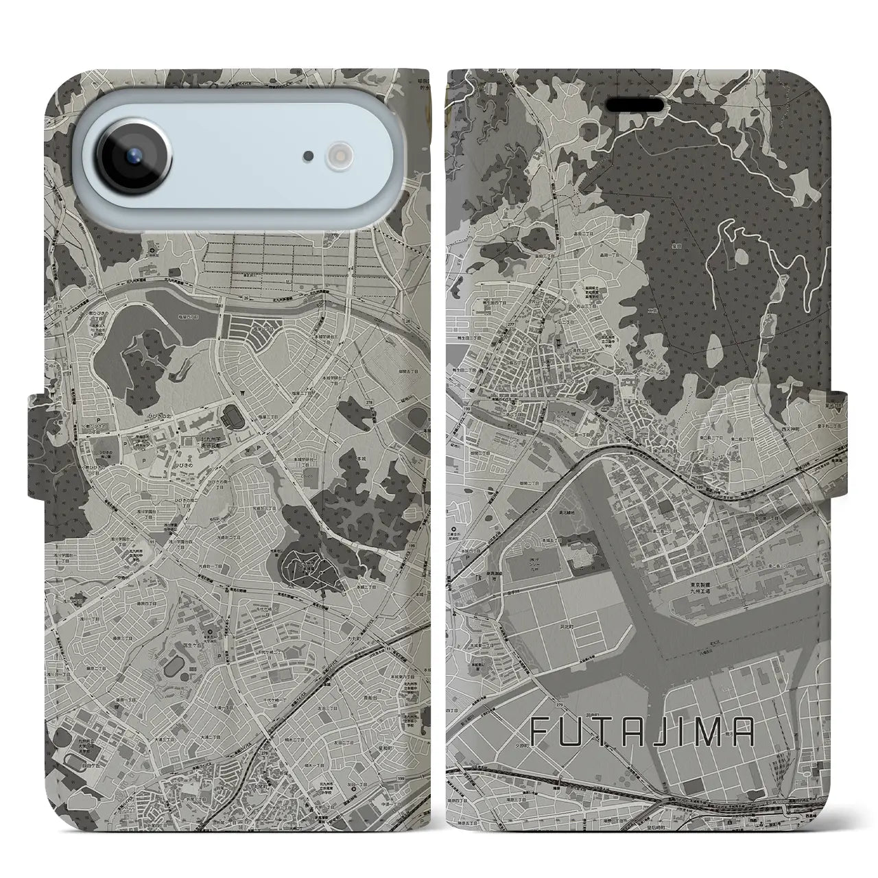 【二島(福岡県)】地図柄iPhoneケース(手帳タイプ)