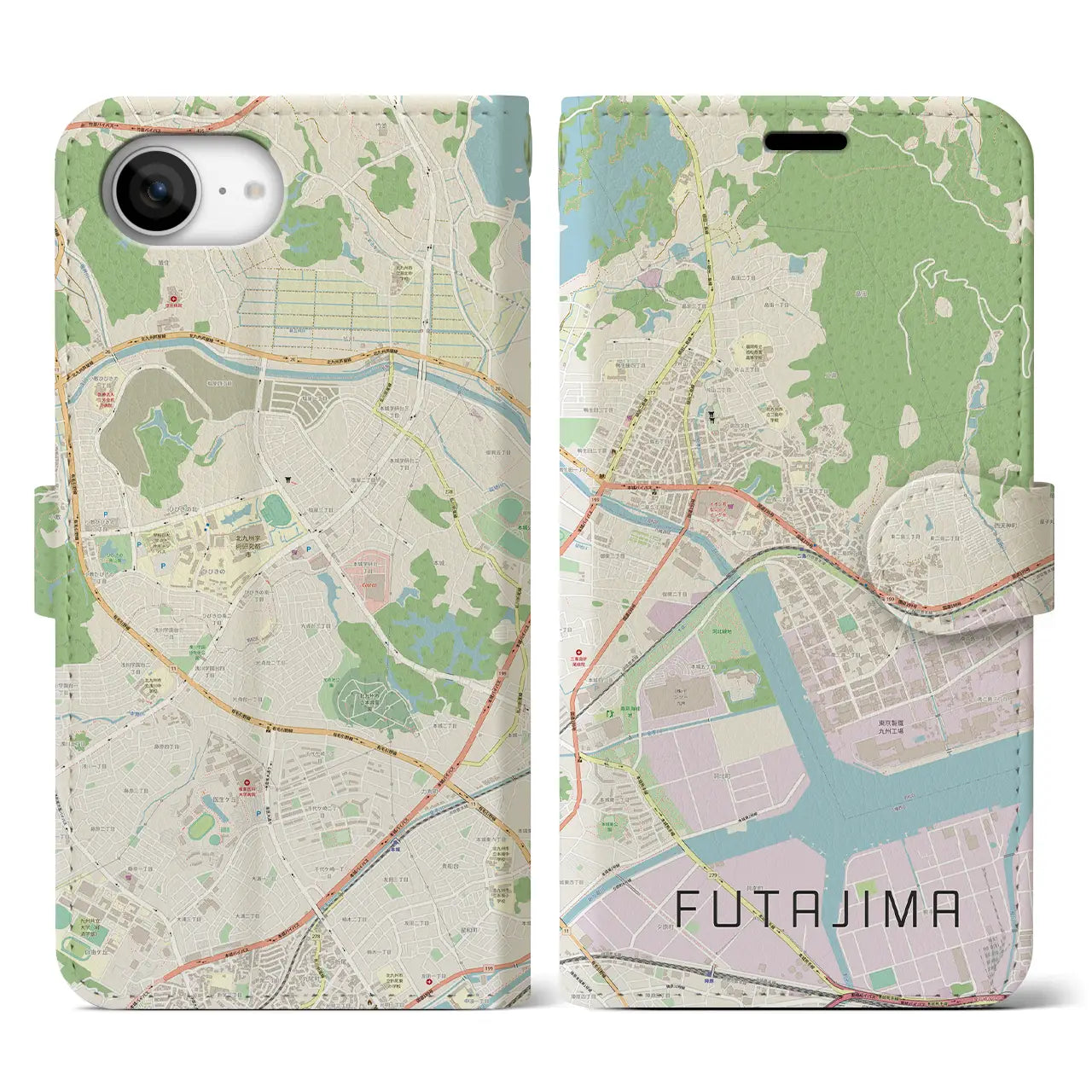 【二島(福岡県)】地図柄iPhoneケース(手帳タイプ)