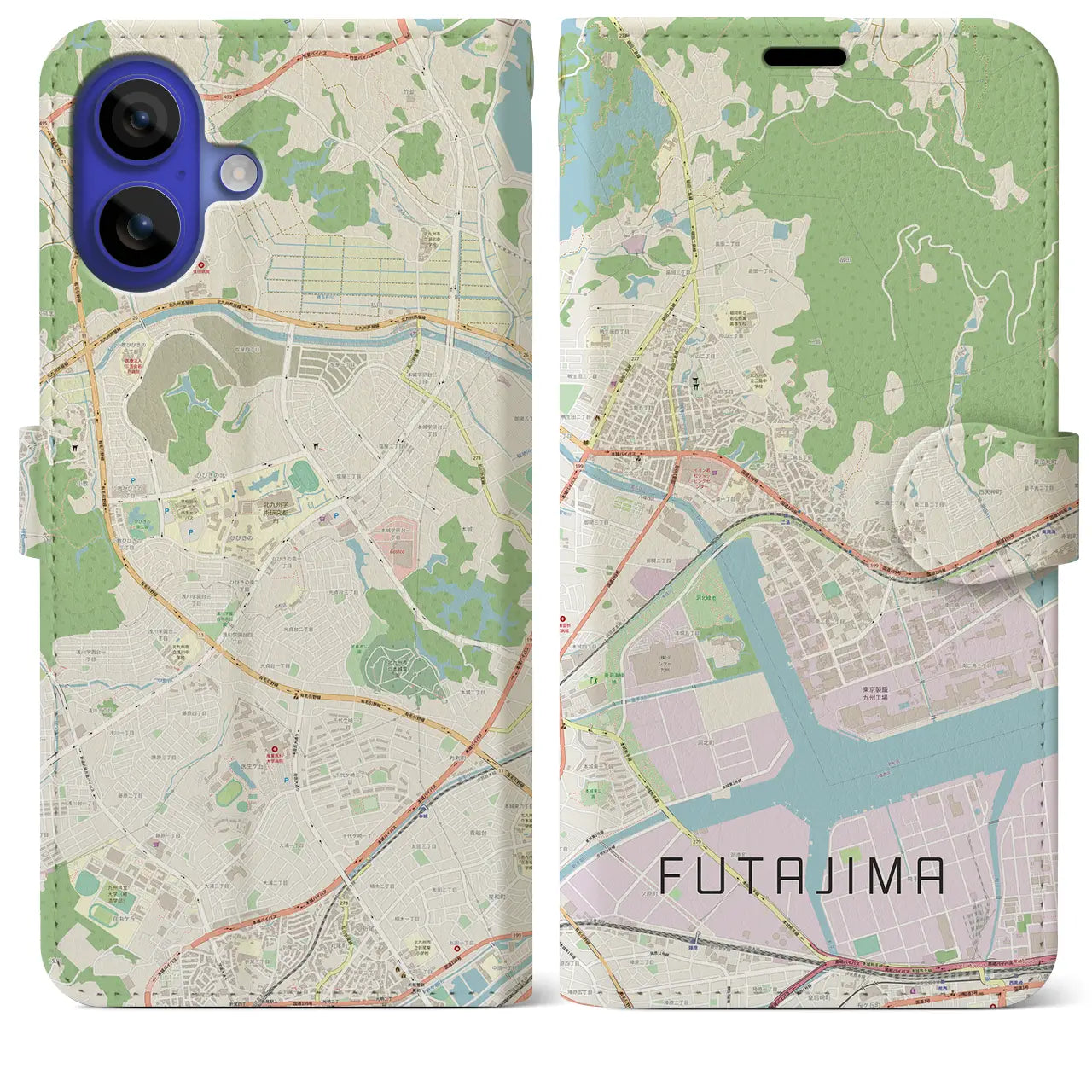 【二島(福岡県)】地図柄iPhoneケース(手帳タイプ)ナチュラル・iPhone 16 Pro Max 用
