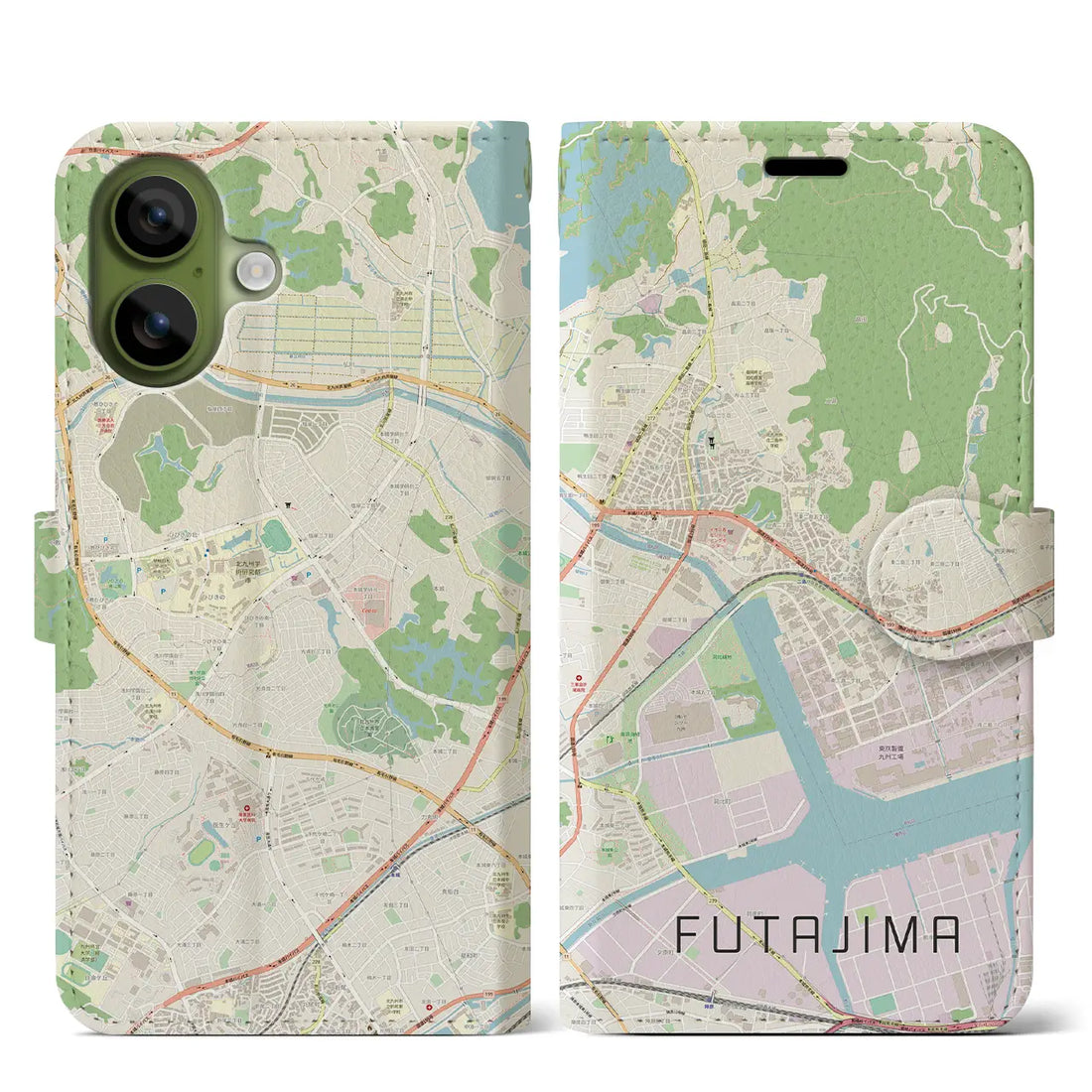 【二島(福岡県)】地図柄iPhoneケース(手帳タイプ)ナチュラル・iPhone 17 Pro Max 用