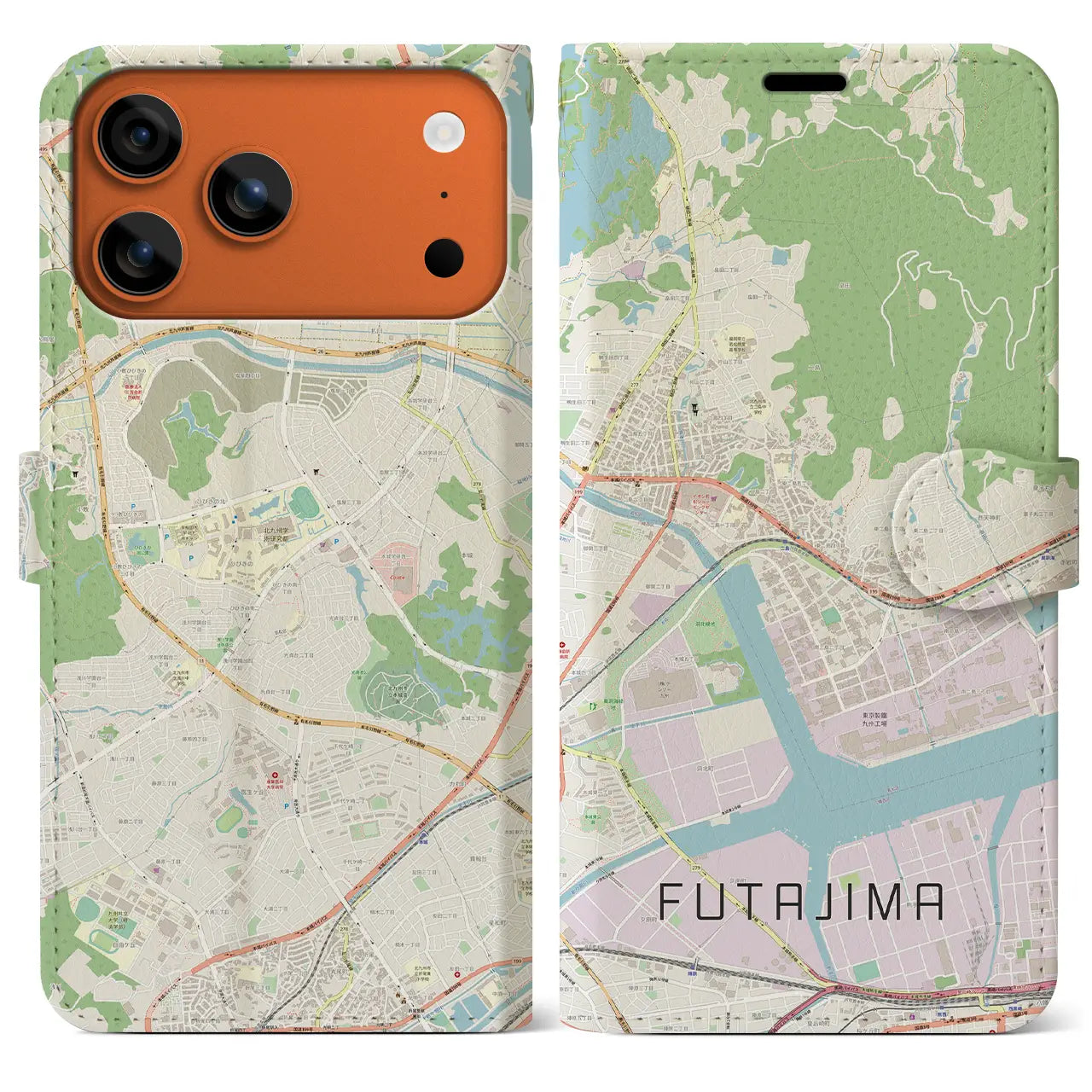 【二島(福岡県)】地図柄iPhoneケース(手帳タイプ)