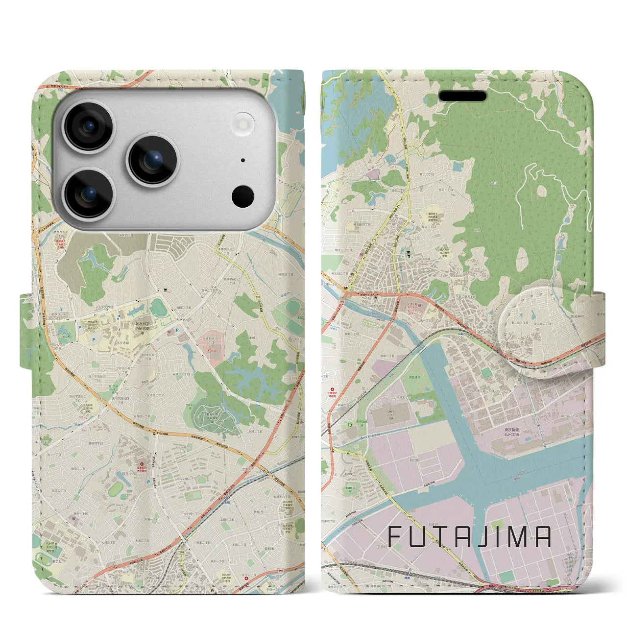 【二島(福岡県)】地図柄iPhoneケース(手帳タイプ)モノトーン・iPhone 17 Pro Max 用